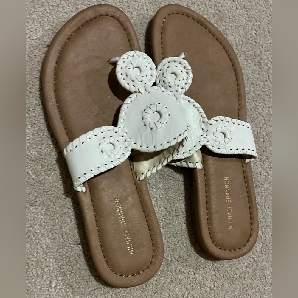 Michael Shannon White and Brown Sandals